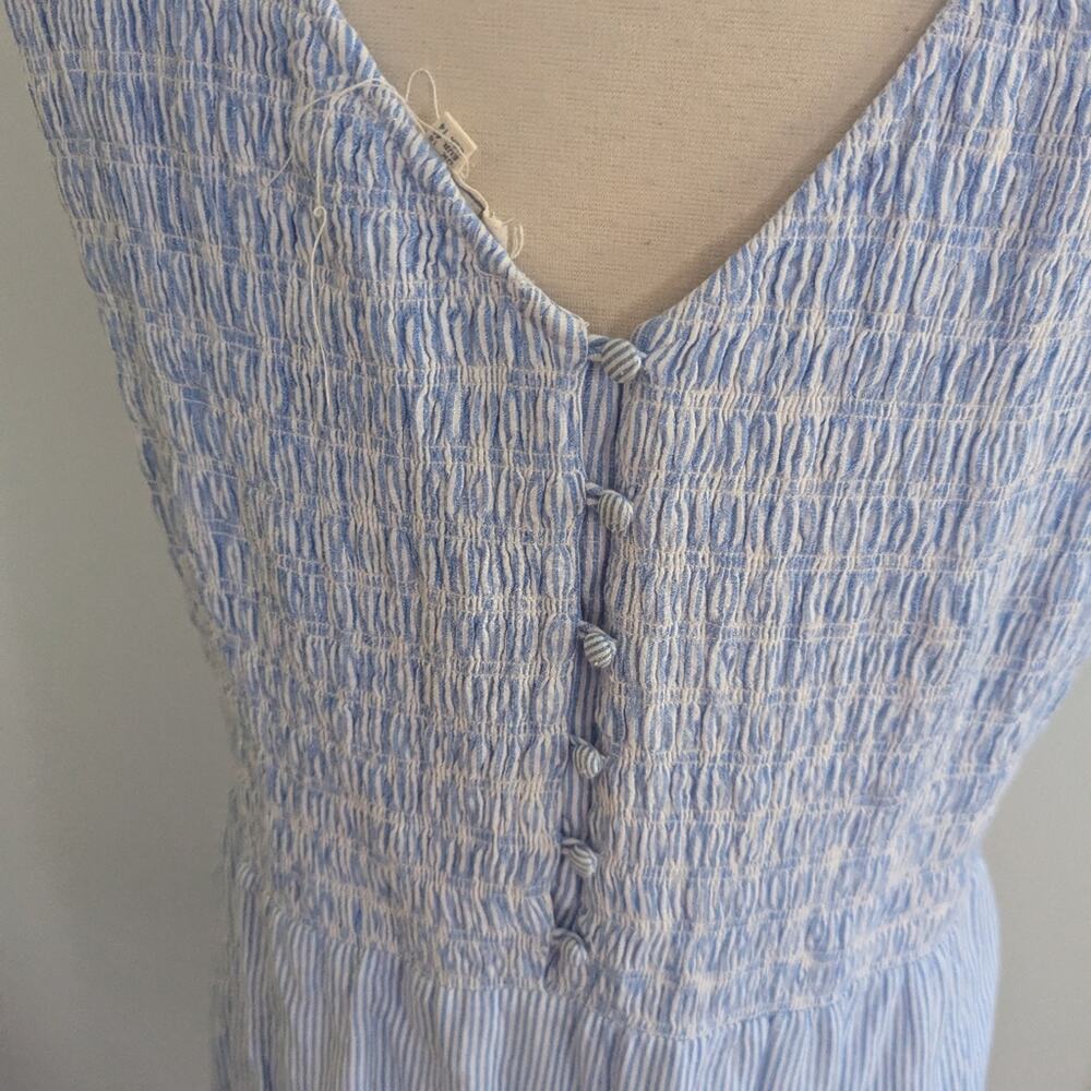 Women's Fat Face 14 Blue White Floral Smocked Maxi Dress Sleeveless Stripes - Picture 5 of 7